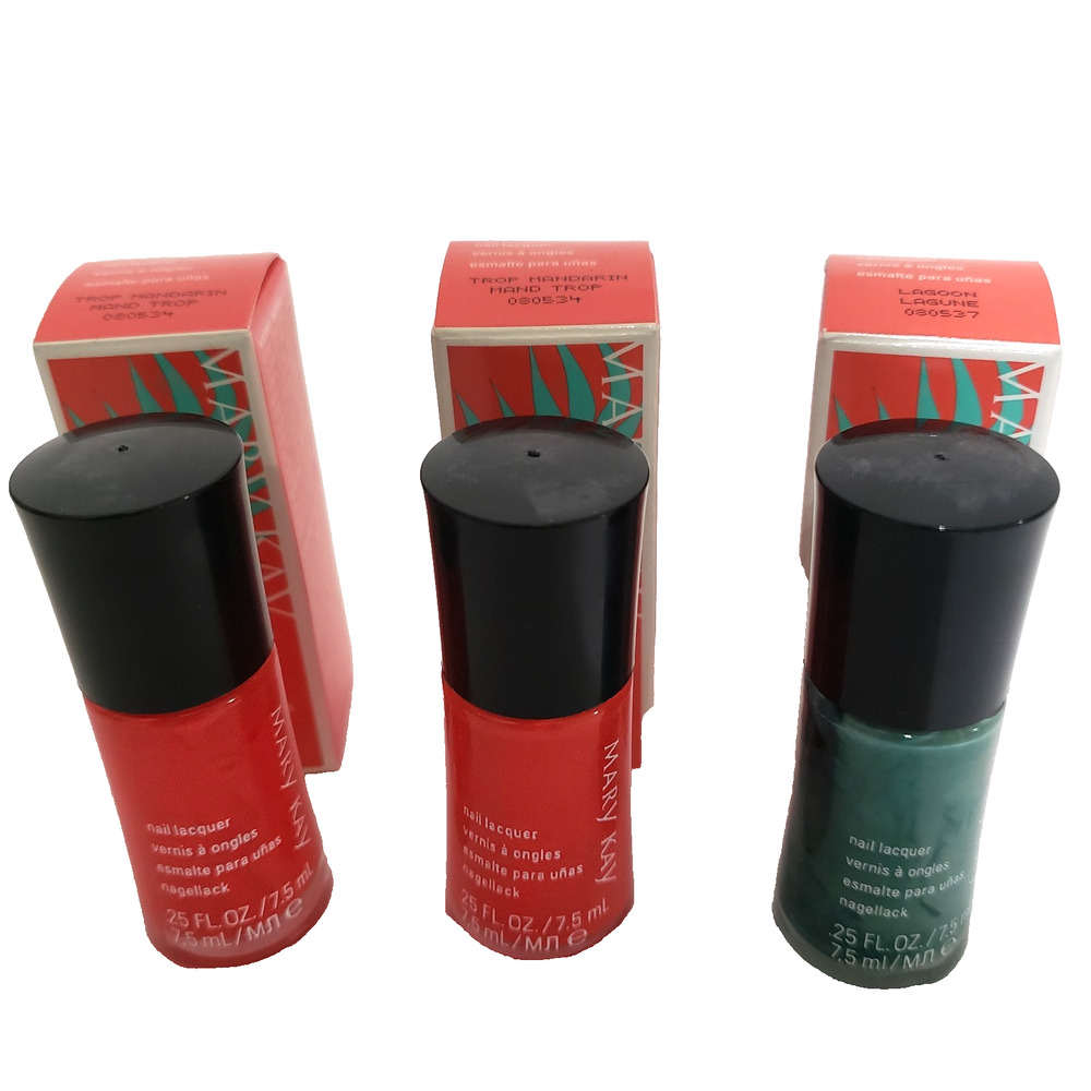 (3) Mary Kay Nail Lacquer Polish Tropical Mandarin Lagoon Red Orange Green NOS